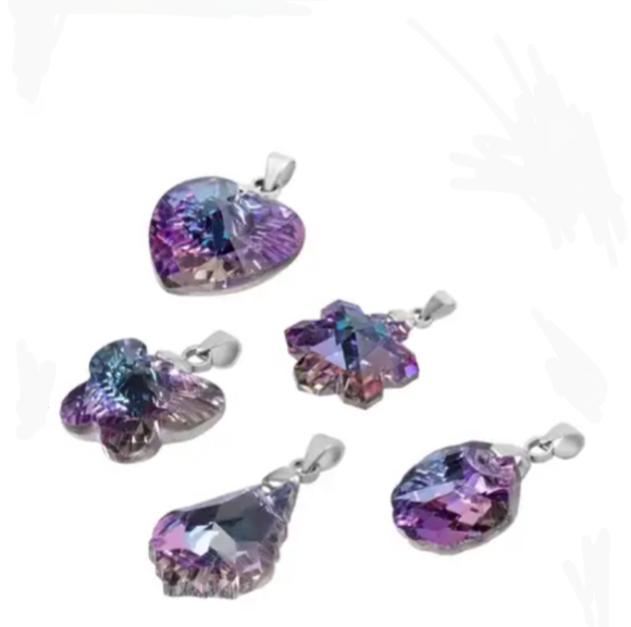 Austrian Crystals five Shaped Pendants Star Shell Necklace Set Silver - Picture 2 of 13